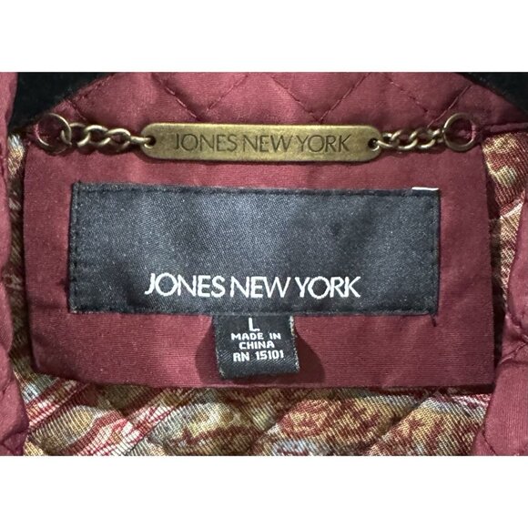 Jones New York Size Large Packable Quilted Jacket Coat Burgundy Button Up - Picture 4 of 8